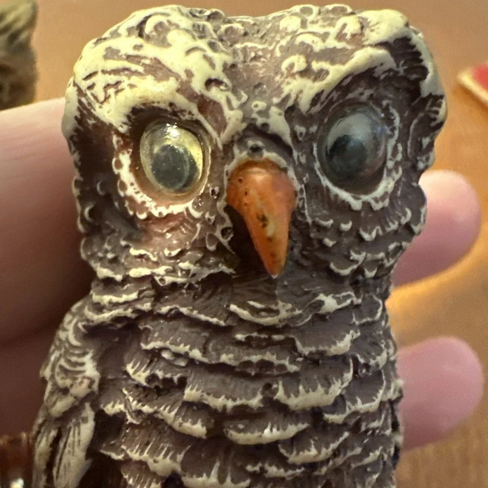 3 Vtg Small Owl Resin Figurines 2-2.5